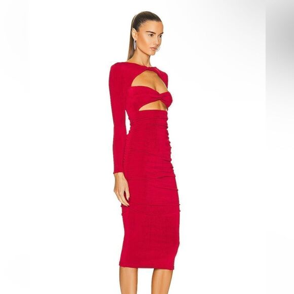 SER.O.YA Eden dress red cut out bodycon slinky midi Retrofete Revolve XXS - Picture 5 of 10